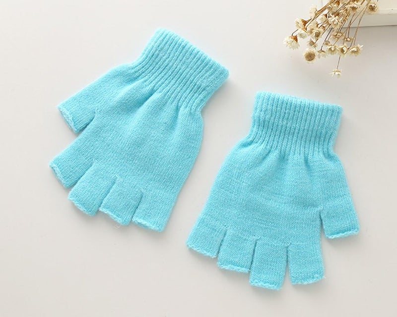XF Boys' and Girls' Solid Knitted Half Finger Mittens Typing Gloves, Small - Image 2